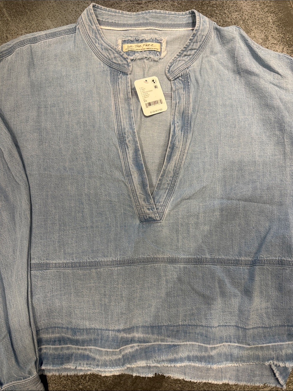 We The Free Light Blue Casual Denim Button-Down Pullover Shirt